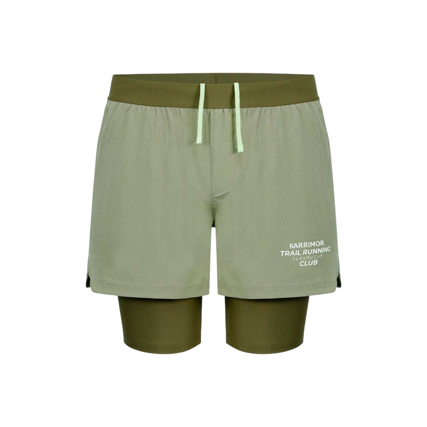 Olive - Front - Karrimor Mens Performance 2 in 1 Running Shorts