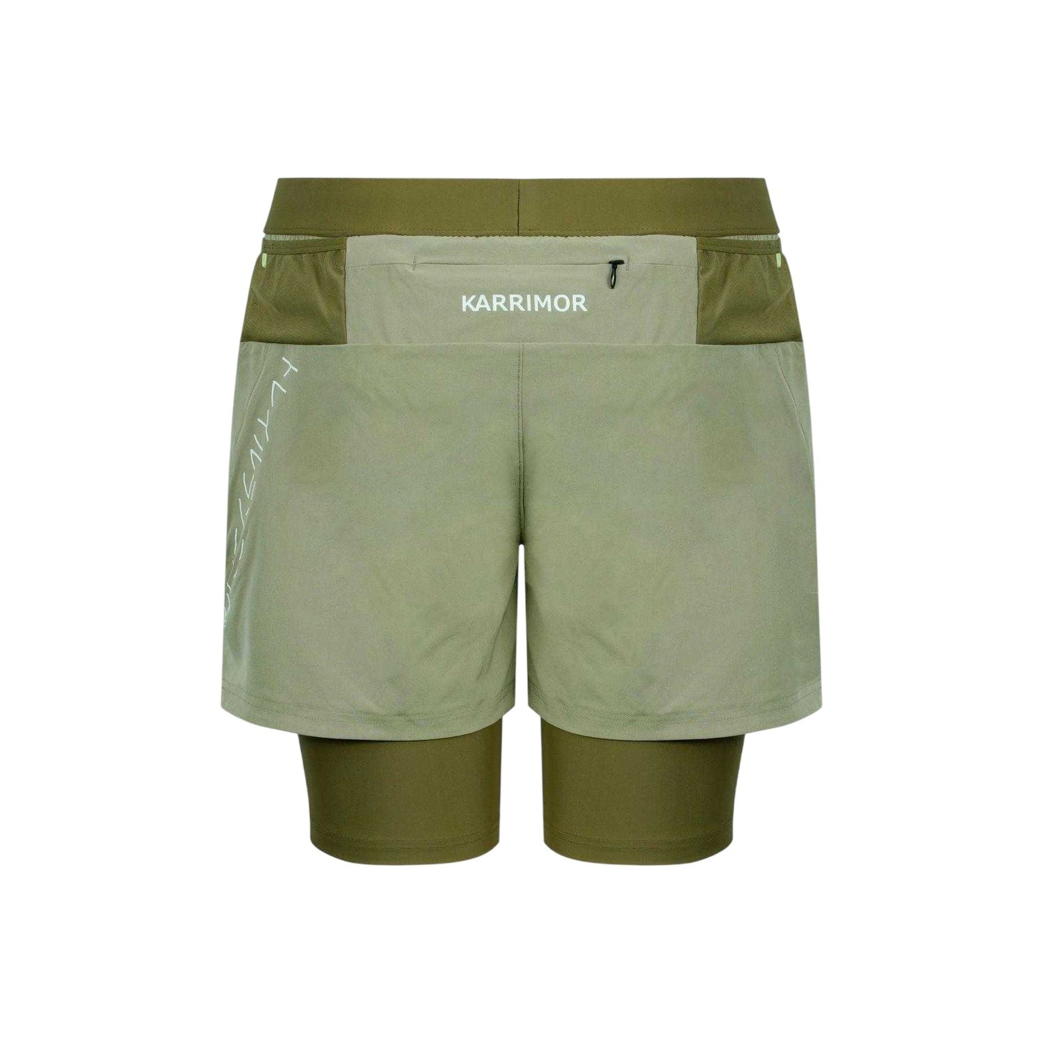 Olive - Back - Karrimor Mens Performance 2 in 1 Running Shorts