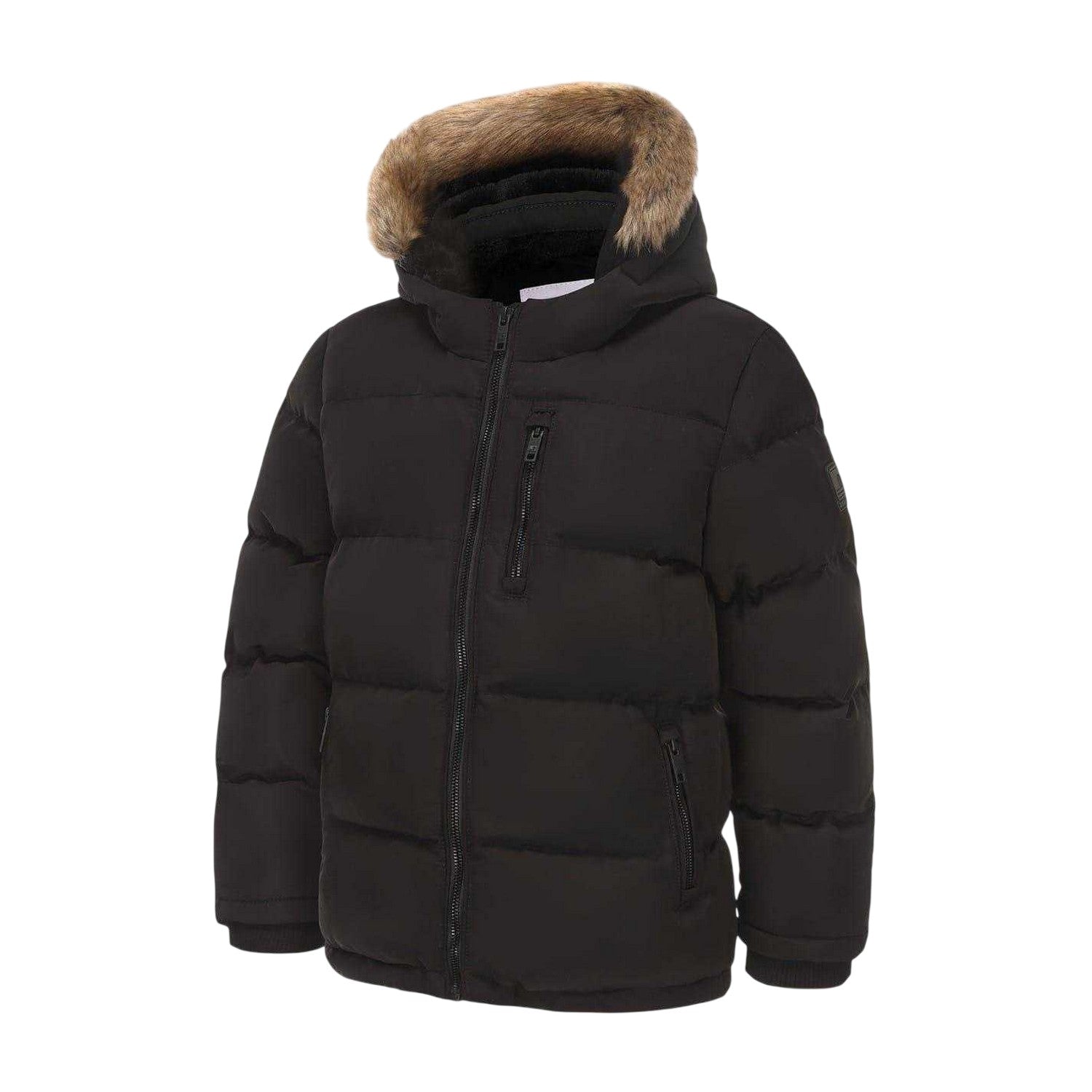 Black - Side - SoulCal Childrens-Kids Quilted Fleece Double Zip Puffer Jacket