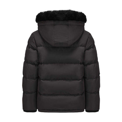 Charcoal - Back - SoulCal Childrens-Kids Quilted Fleece Double Zip Puffer Jacket