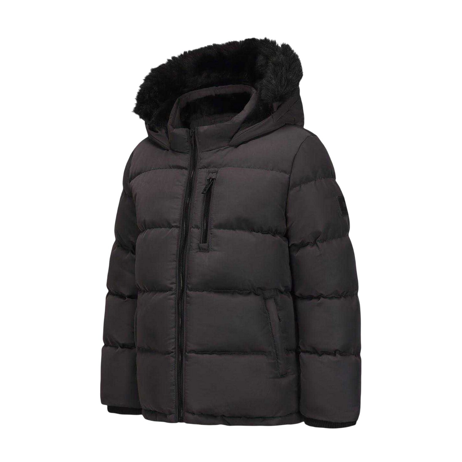 Charcoal - Side - SoulCal Childrens-Kids Quilted Fleece Double Zip Puffer Jacket