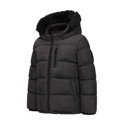 Charcoal - Side - SoulCal Childrens-Kids Quilted Fleece Double Zip Puffer Jacket