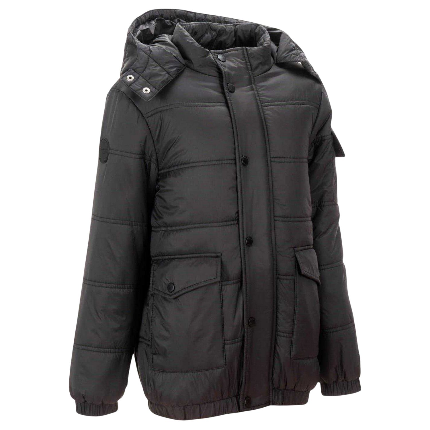 Black - Side - Firetrap Boys Quilted Faux Fur Hood Jacket