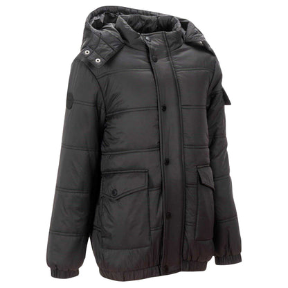 Black - Side - Firetrap Boys Quilted Faux Fur Hood Jacket
