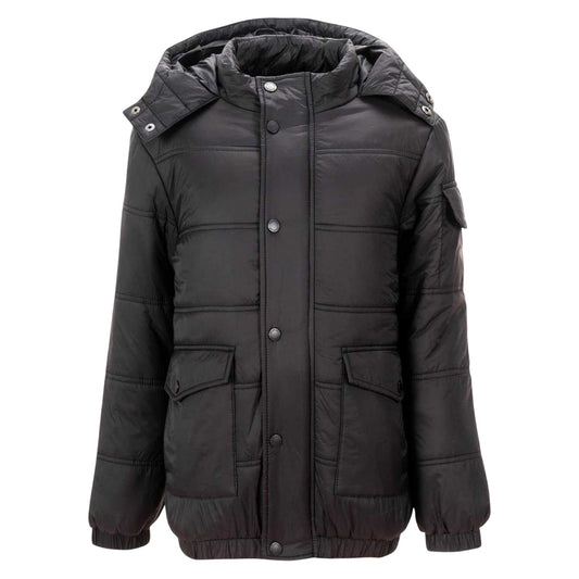 Black - Front - Firetrap Boys Quilted Faux Fur Hood Jacket