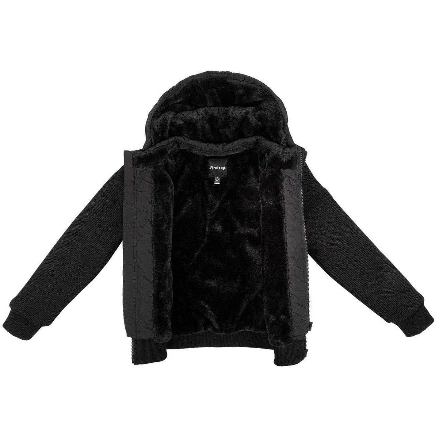 Black - Side - Firetrap Boys Sartorial Quilted Hooded Jacket