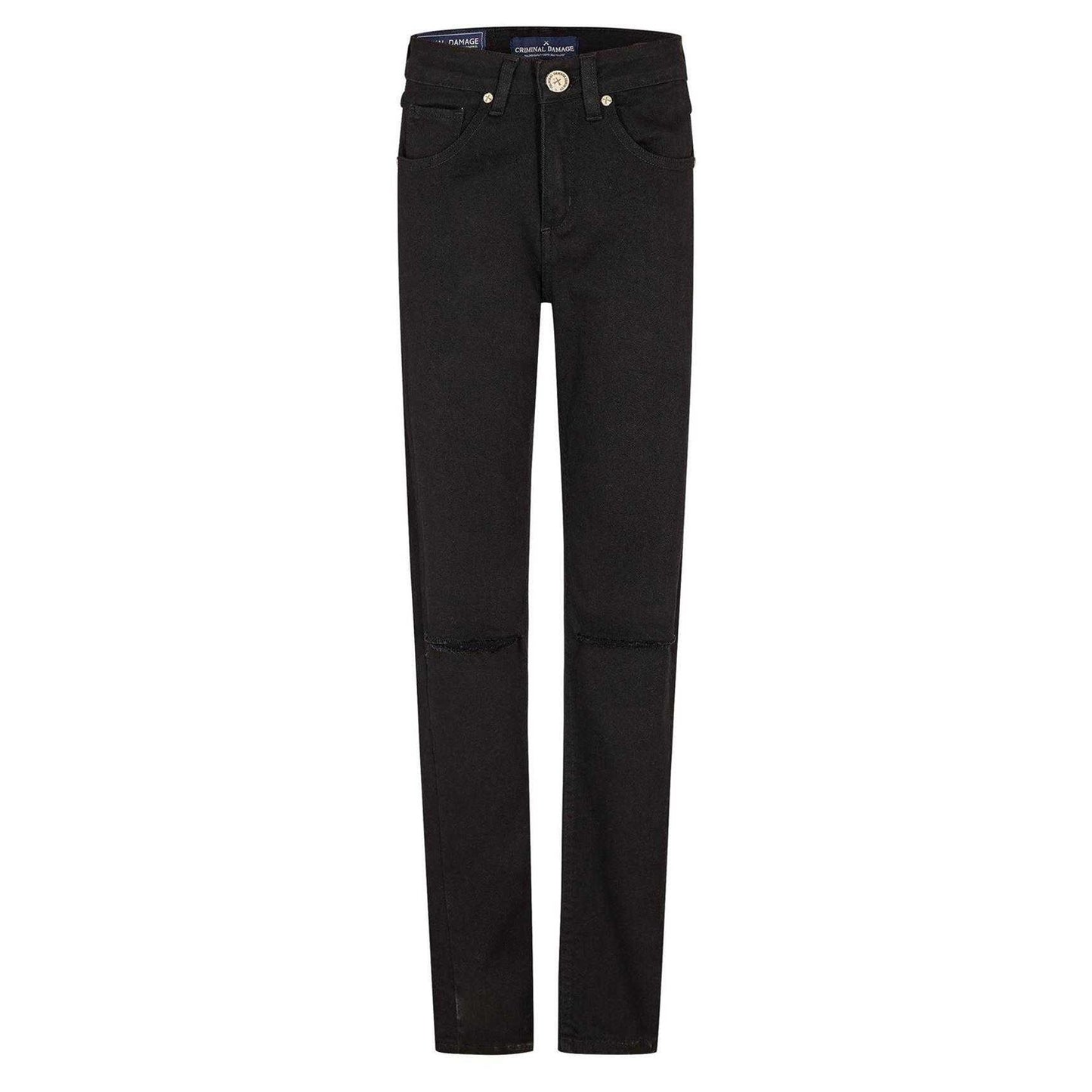 Black - Front - Criminal Damage Mens SOS Ripped Skinny Jeans