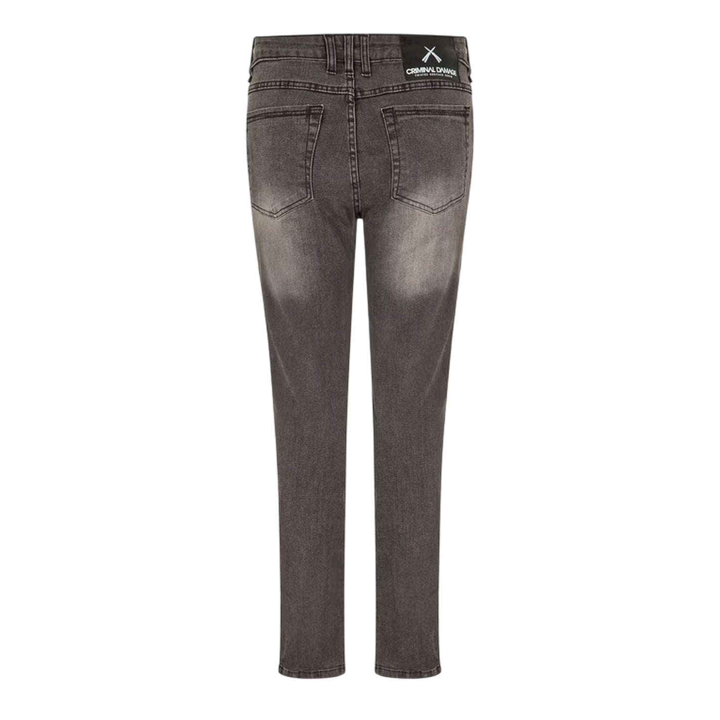 Grey - Back - Criminal Damage Womens-Ladies SOS Ripped Skinny Jeans