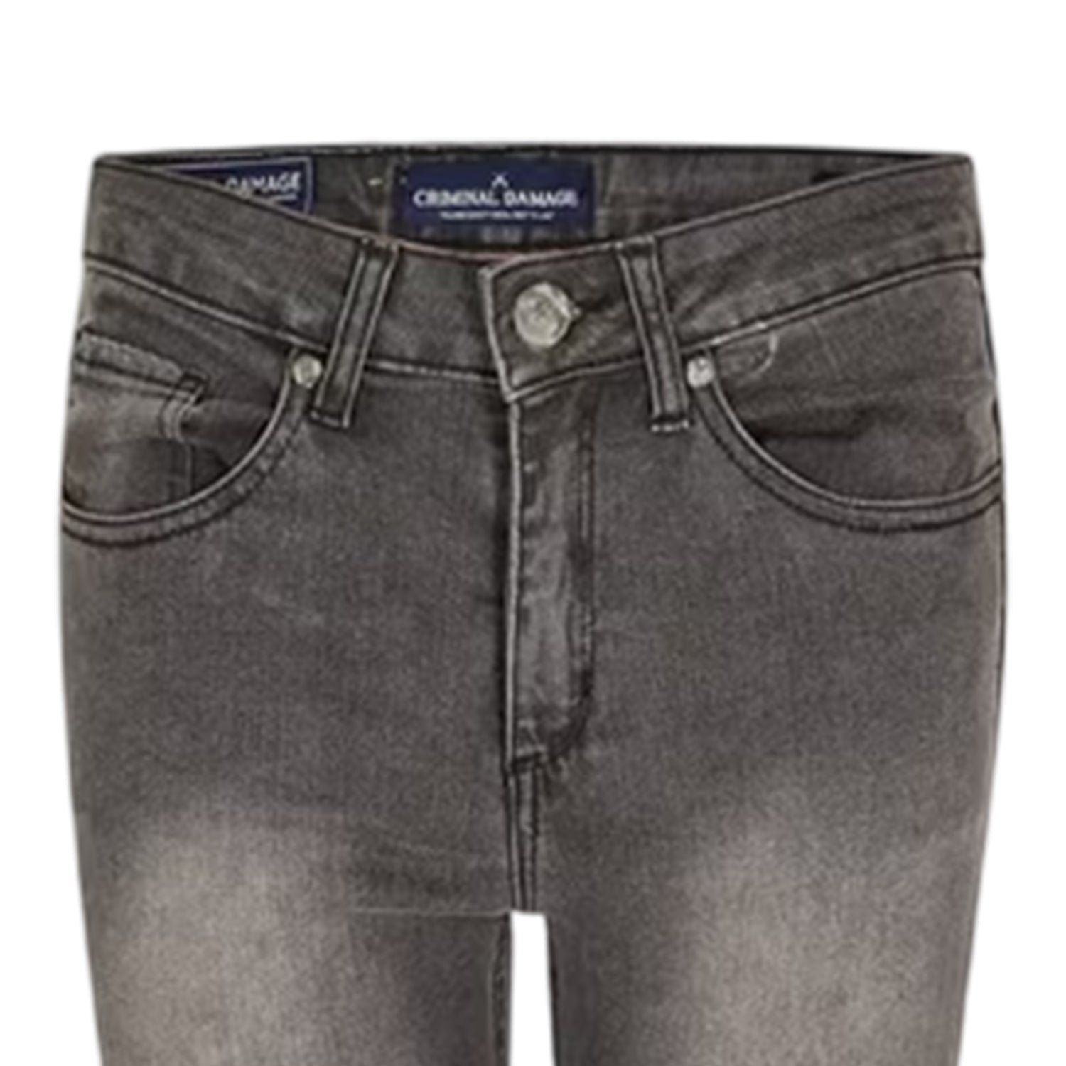 Grey - Side - Criminal Damage Womens-Ladies SOS Ripped Skinny Jeans