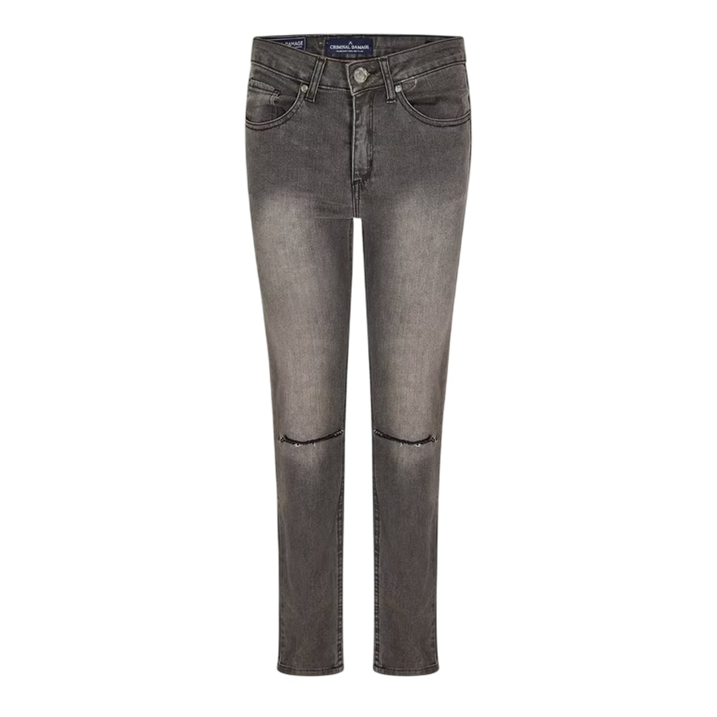 Grey - Front - Criminal Damage Womens-Ladies SOS Ripped Skinny Jeans