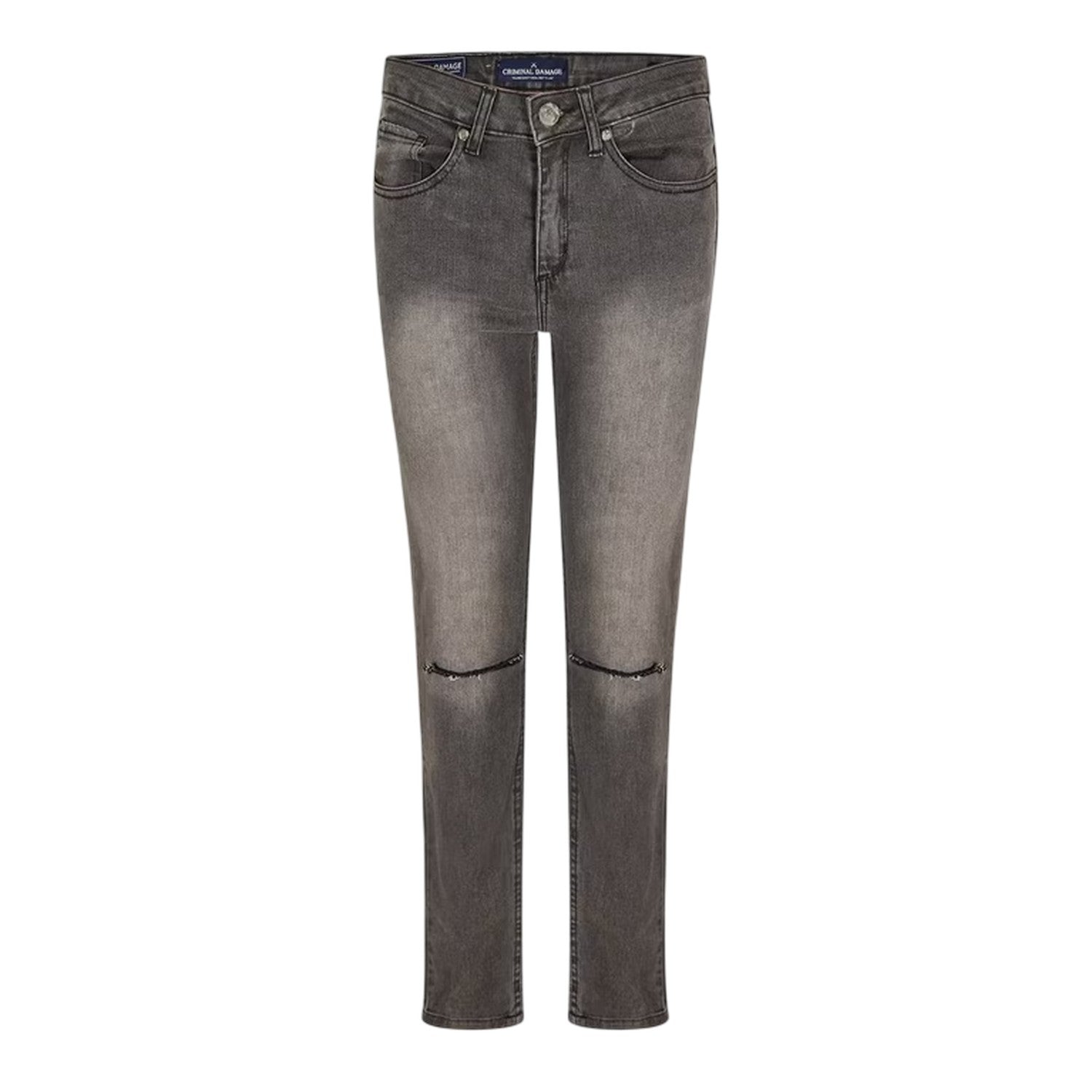 Grey - Front - Criminal Damage Womens-Ladies SOS Ripped Skinny Jeans