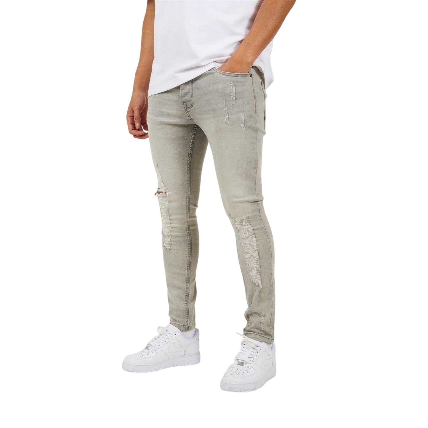 Blue - Side - Brave Soul Mens Distressed Skinny Jeans