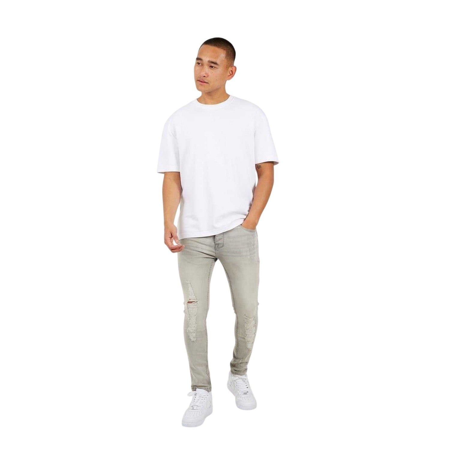 Blue - Front - Brave Soul Mens Distressed Skinny Jeans