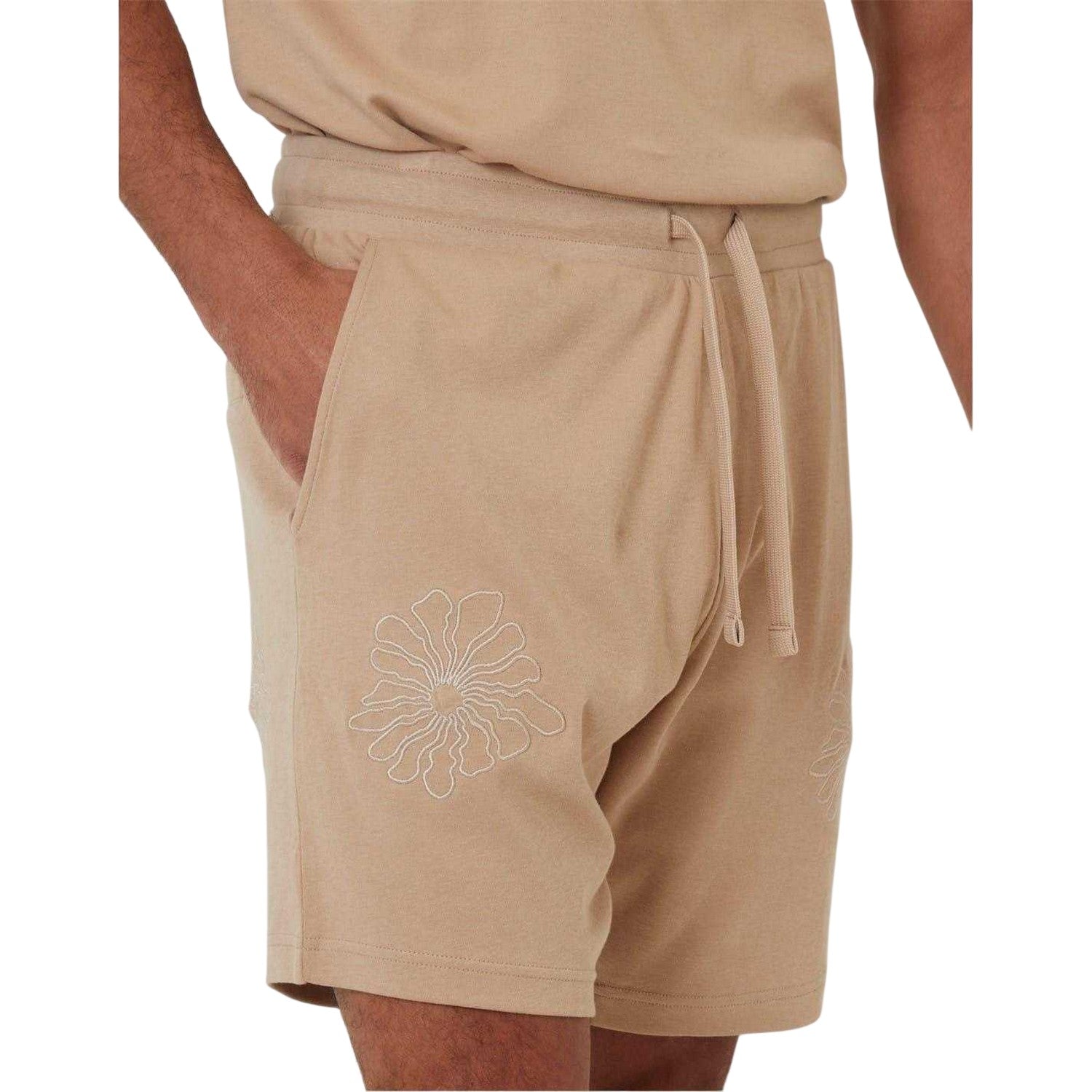 Stone - Side - Threadbare Mens Ardsley Fleece Floral Shorts