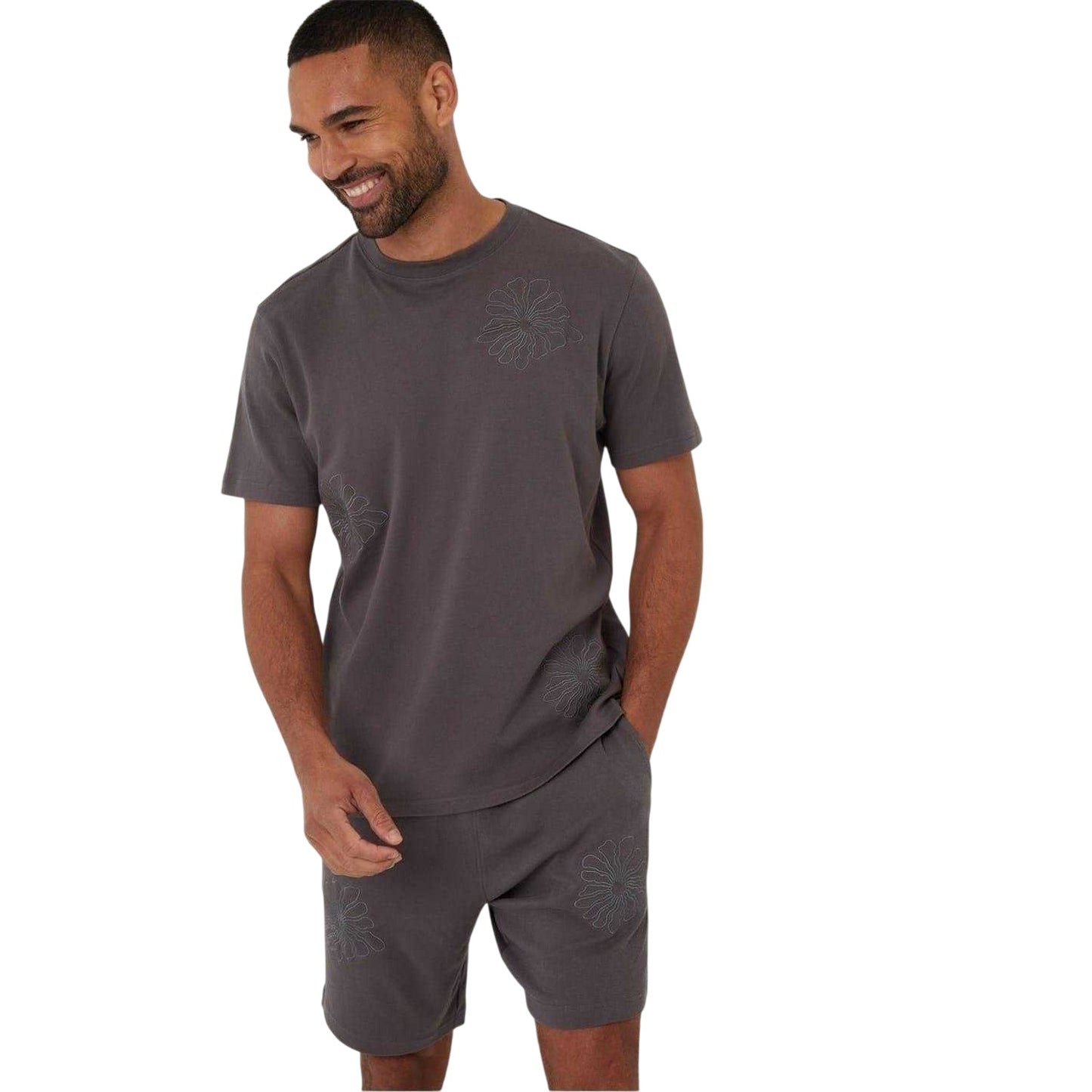Slate - Lifestyle - Threadbare Mens Ardsley Fleece Floral Shorts