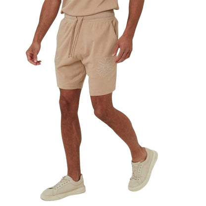 Stone - Front - Threadbare Mens Ardsley Fleece Floral Shorts