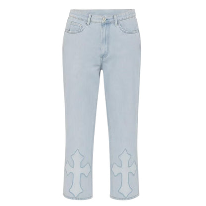 Blue - Front - I Saw It First Womens-Ladies Embroidered Wide Leg Jeans