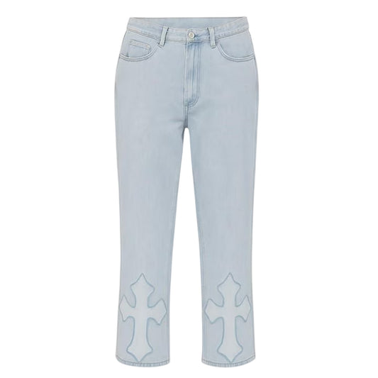 Blue - Front - I Saw It First Womens-Ladies Embroidered Wide Leg Jeans