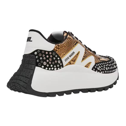 White-Black-Brown - Back - Steve Madden Womens-Ladies Snake Print Platform Trainers