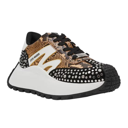 White-Black-Brown - Front - Steve Madden Womens-Ladies Snake Print Platform Trainers