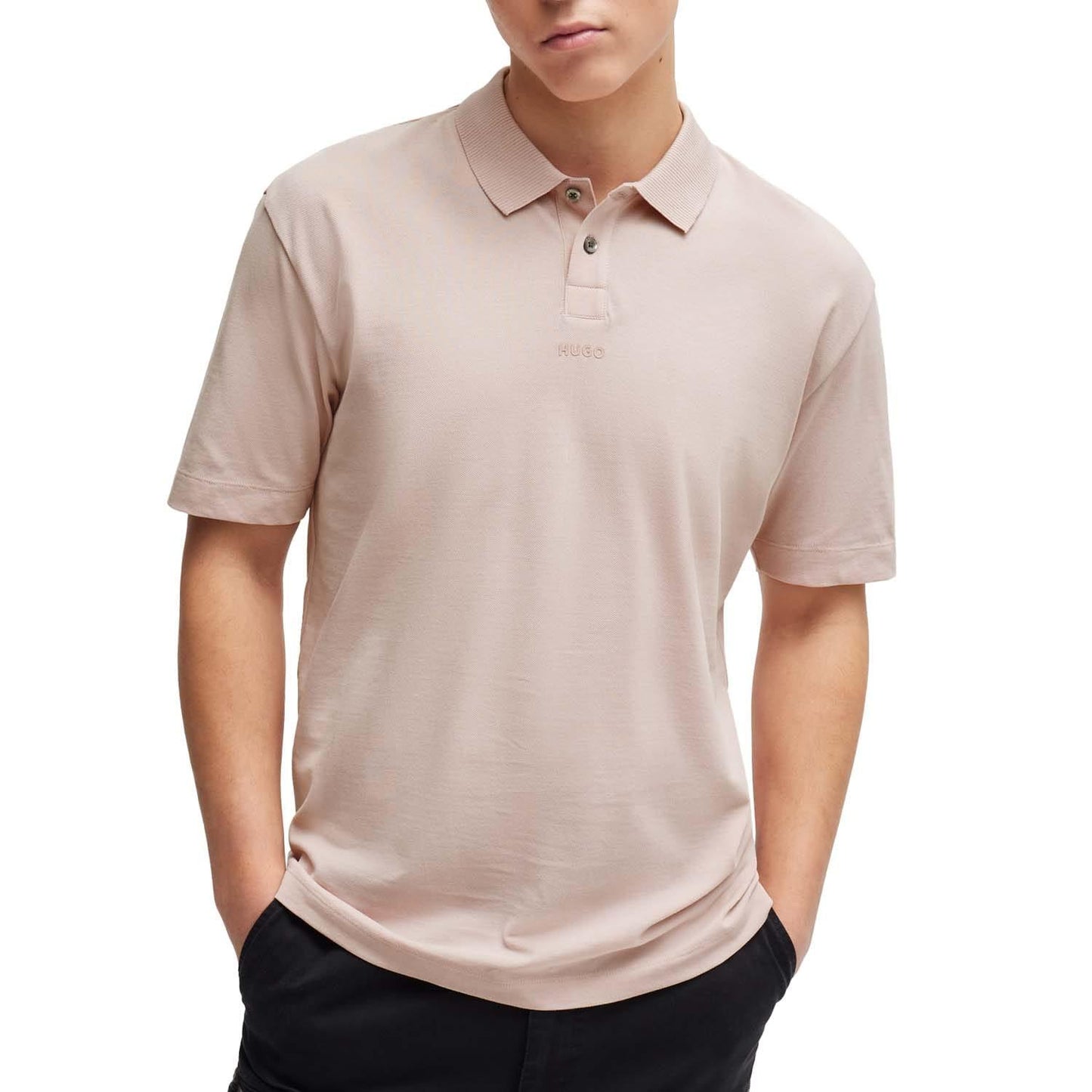 Pink - Side - Hugo Mens Dangula Print Logo Polo Shirt