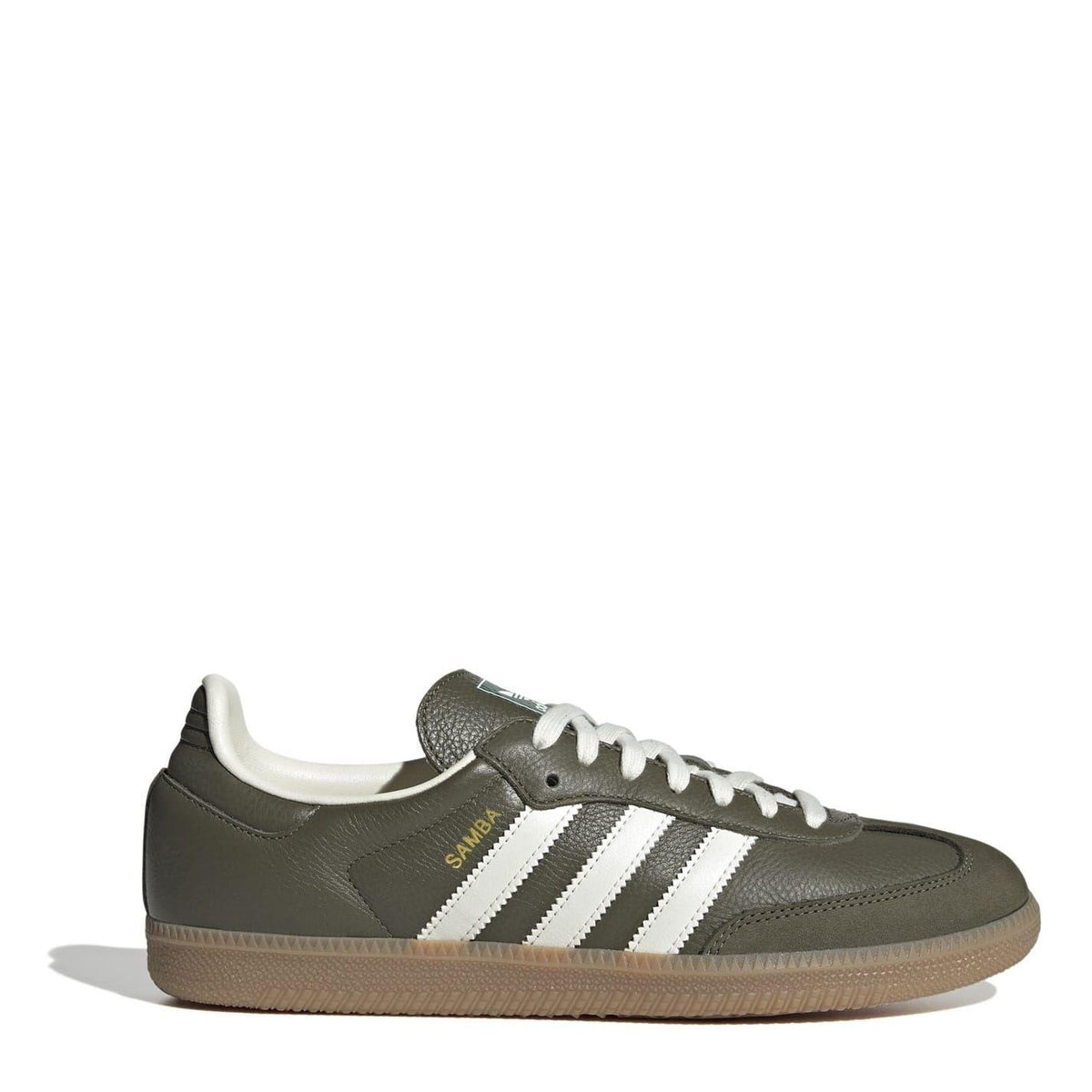 Dark Khaki - Front - Adidas Mens Samba OG 3 Stripes Leather Trainers