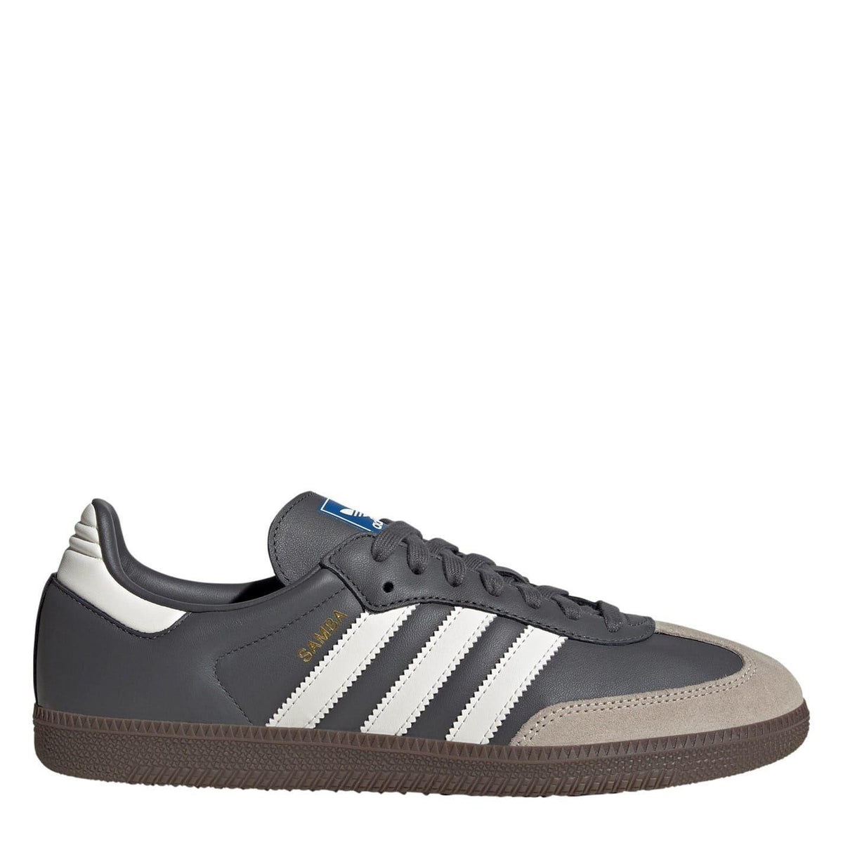 Grey-White - Front - Adidas Mens Samba OG 3 Stripes Leather Trainers