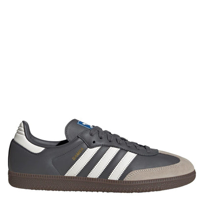 Grey-White - Front - Adidas Mens Samba OG 3 Stripes Leather Trainers