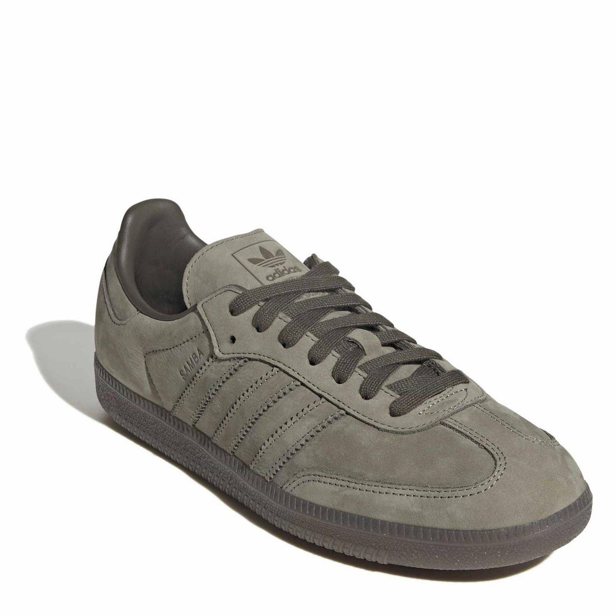 Khaki - Side - Adidas Mens Samba OG 3 Stripes Leather Trainers