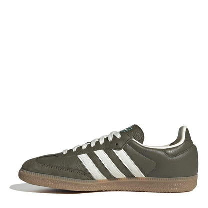 Dark Khaki - Back - Adidas Mens Samba OG 3 Stripes Leather Trainers