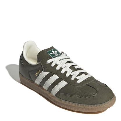 Dark Khaki - Side - Adidas Mens Samba OG 3 Stripes Leather Trainers