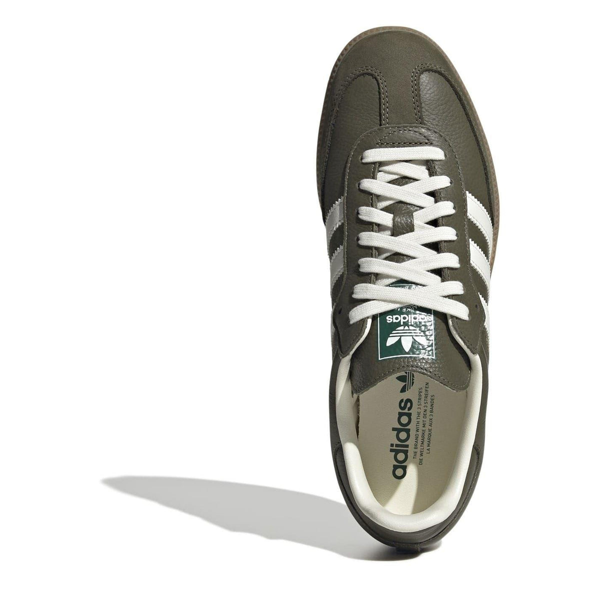 Dark Khaki - Pack Shot - Adidas Mens Samba OG 3 Stripes Leather Trainers