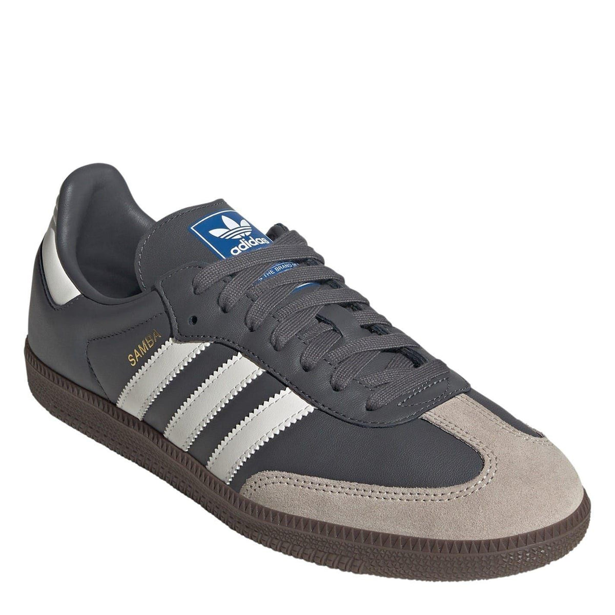 Grey-White - Side - Adidas Mens Samba OG 3 Stripes Leather Trainers