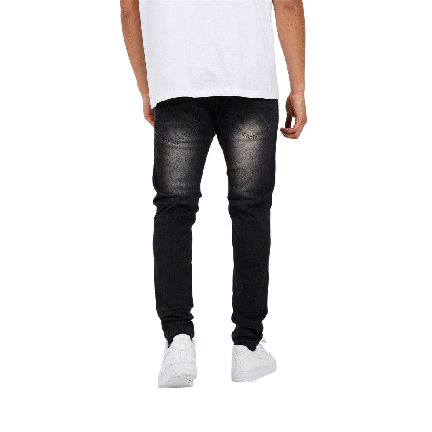 Charcoal Wash - Back - Brave Soul Mens Washed Biker Jeans