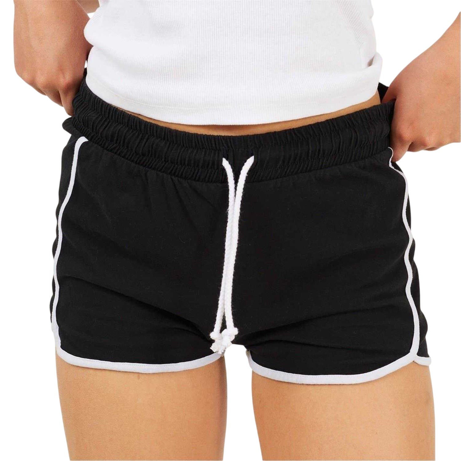 Black-White - Side - Brave Soul Womens-Ladies Contrast Binding Shorts