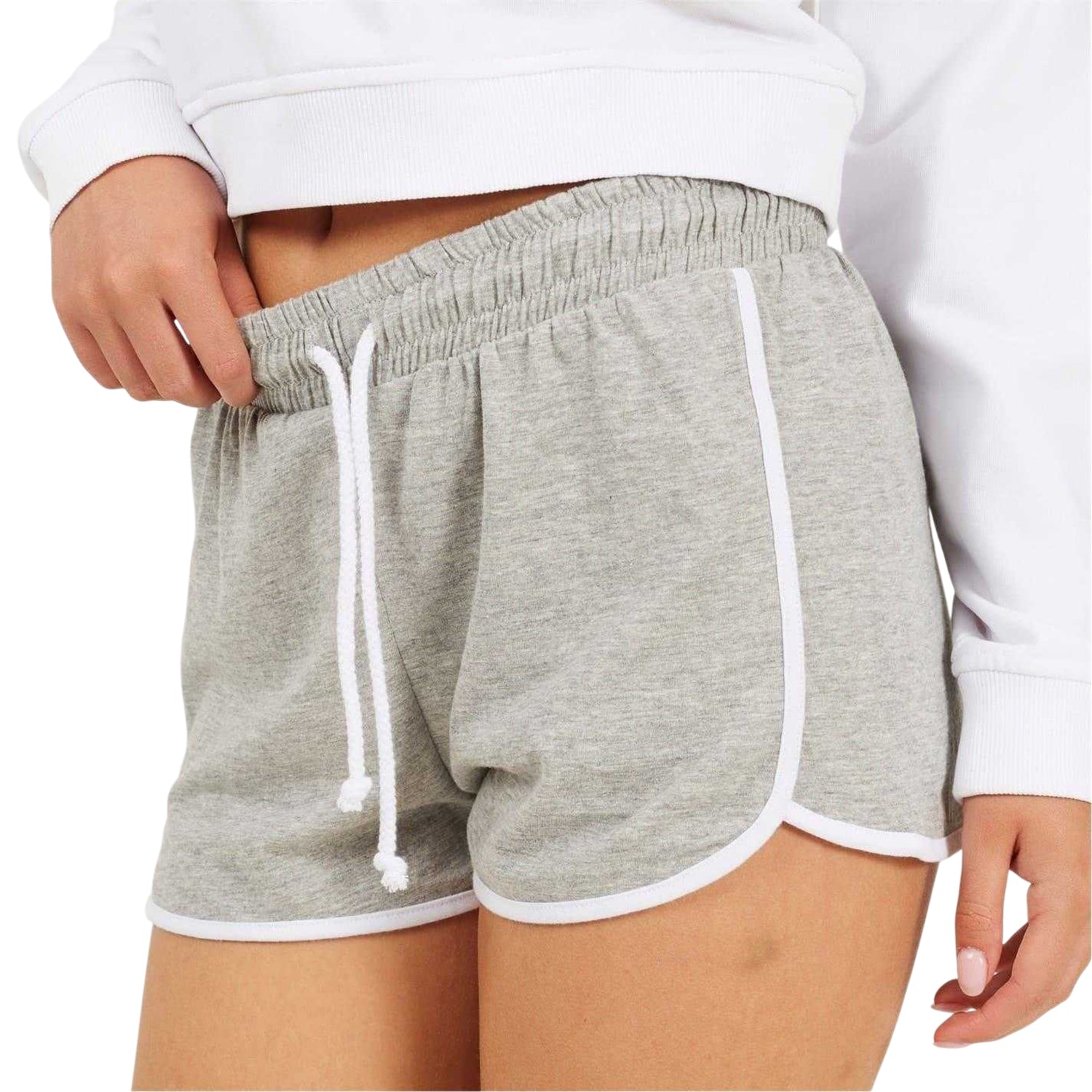 Grey Marl-White - Side - Brave Soul Womens-Ladies Contrast Binding Shorts