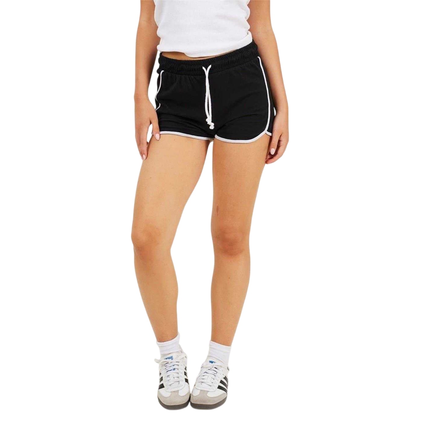 Black-White - Front - Brave Soul Womens-Ladies Contrast Binding Shorts