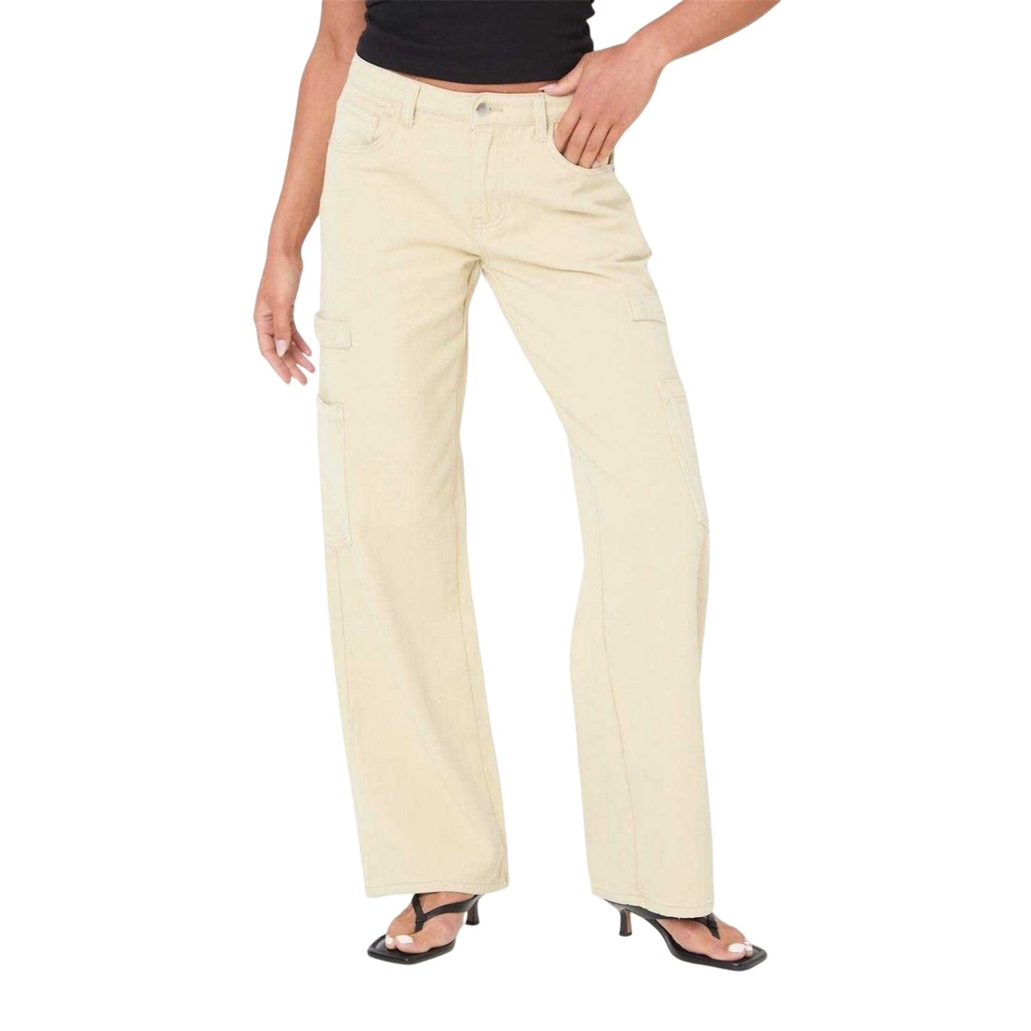 Stone - Front - I Saw It First Womens-Ladies Fashion Cargo Jeans