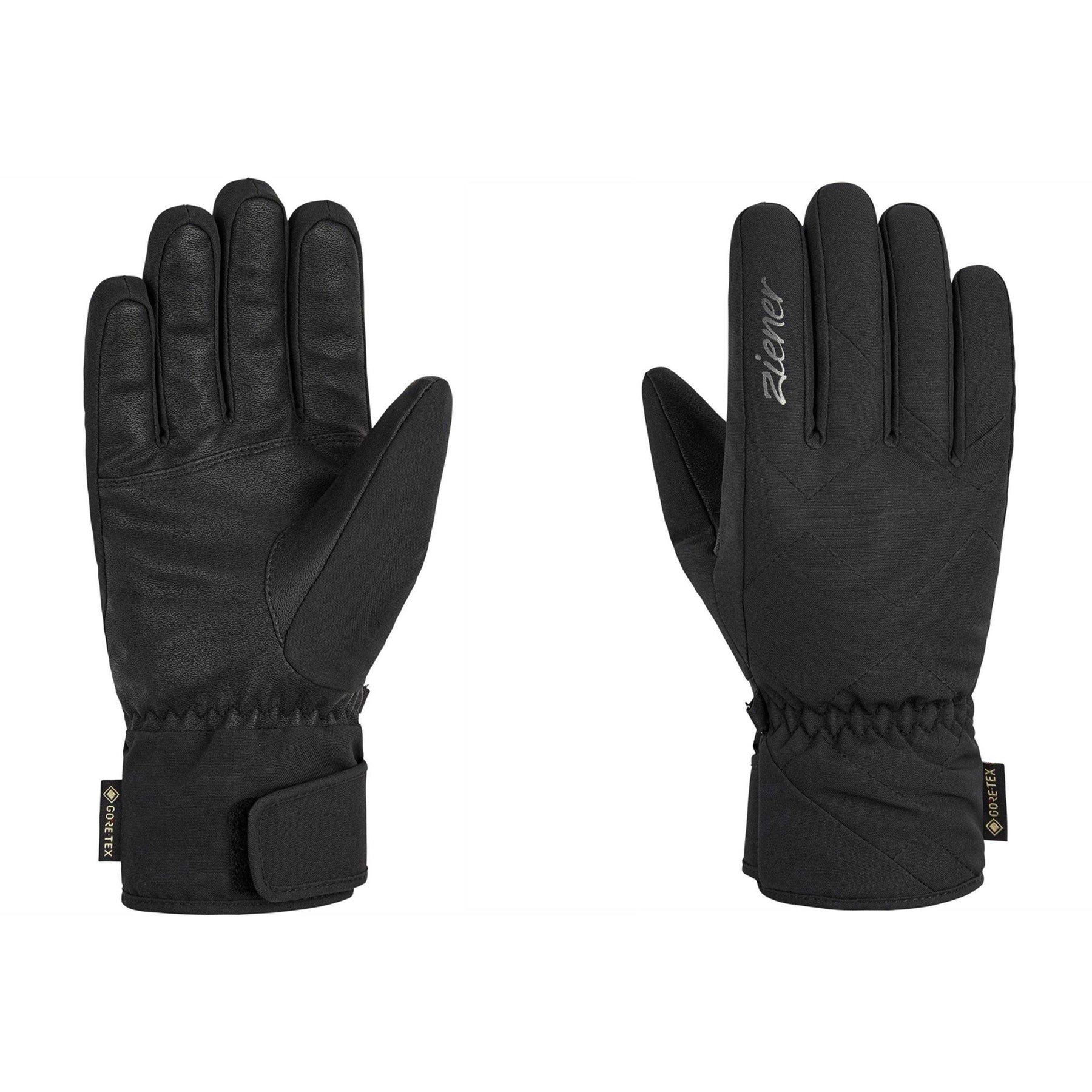 Black - Side - Ziener Womens-Ladies GORE-TEX Quilted Ski Gloves