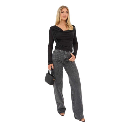 Washed Grey - Lifestyle - I Saw It First Womens-Ladies Denim Embellished Wide Leg Jeans