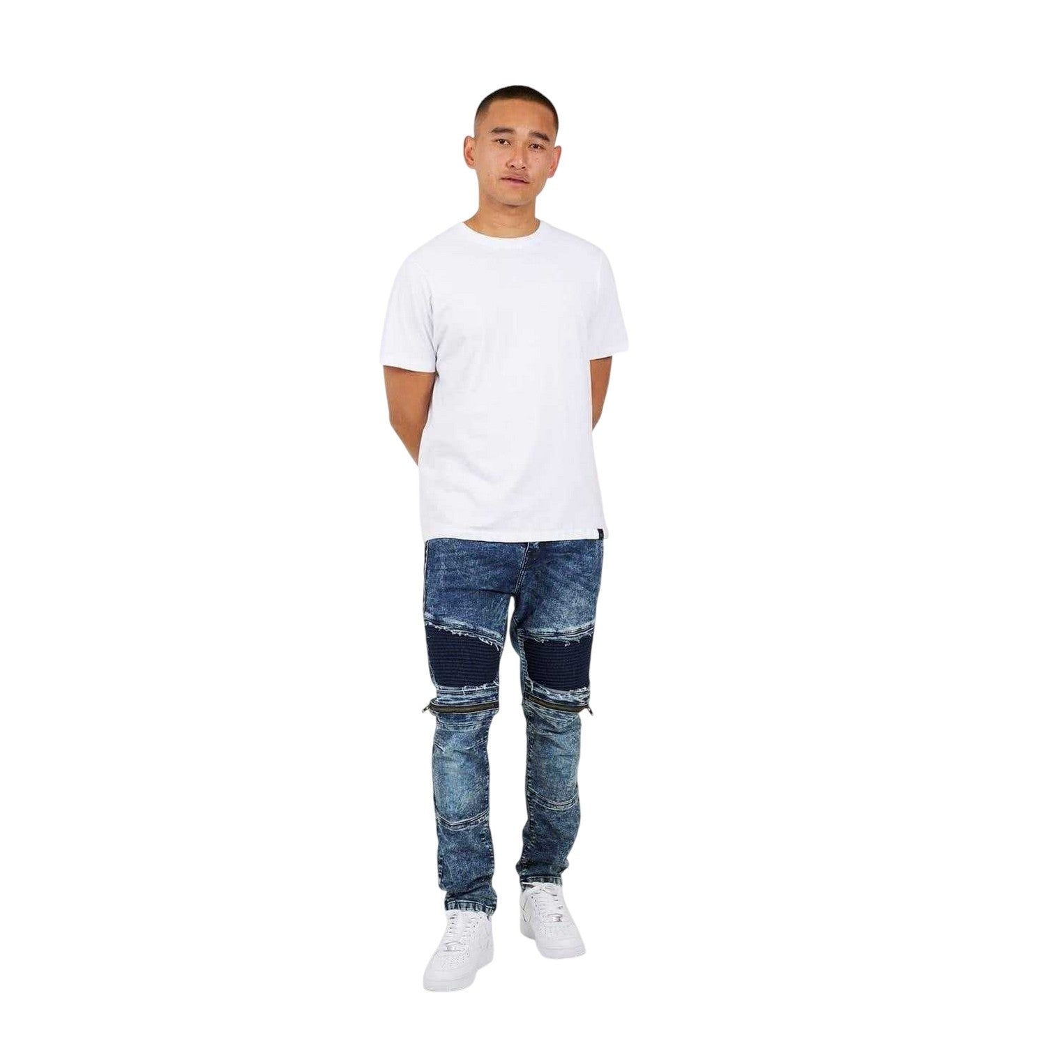 Dark Blue - Lifestyle - Brave Soul Mens Washed Biker Slim Jeans