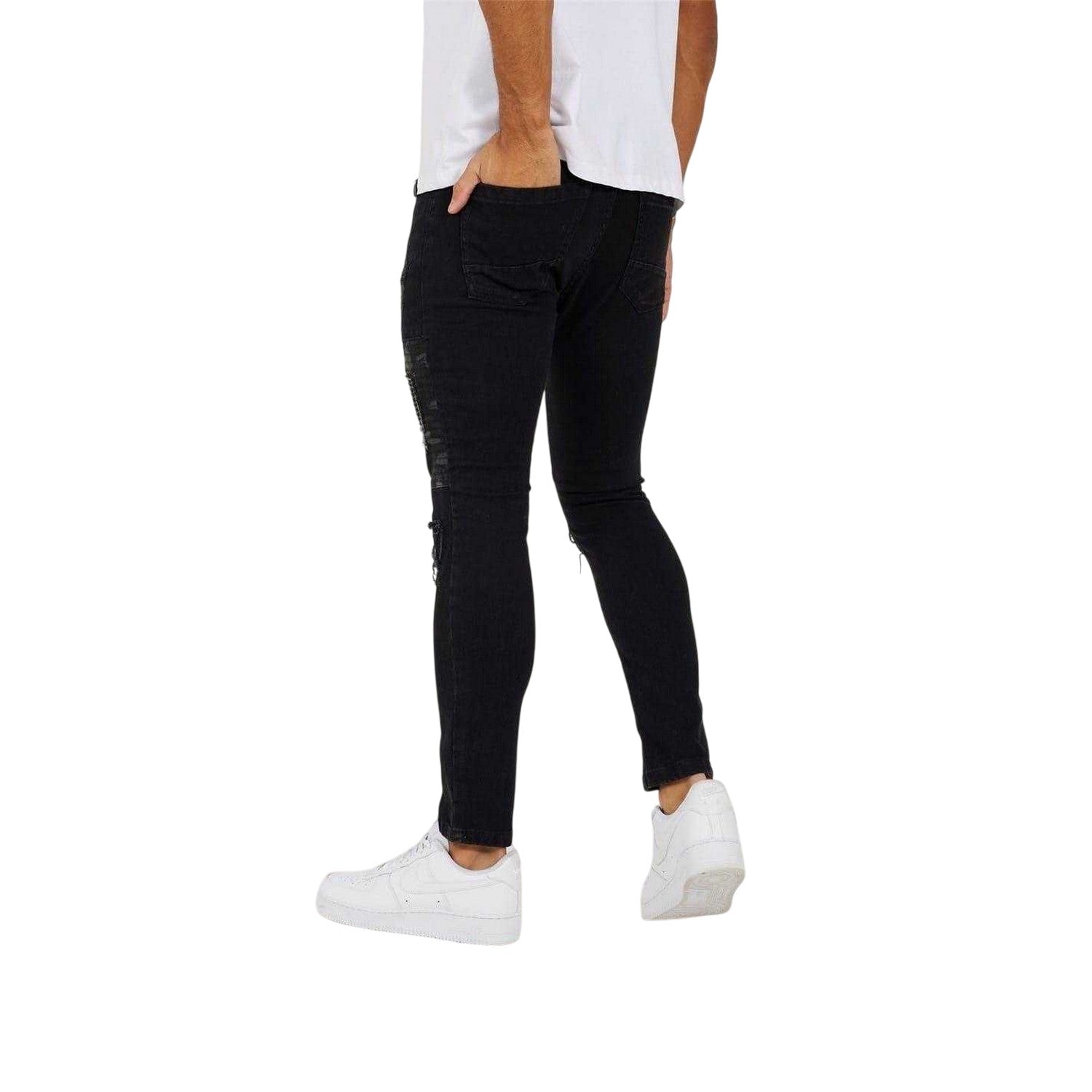 Charcoal Wash - Back - Brave Soul Mens Washed Biker Skinny Jeans