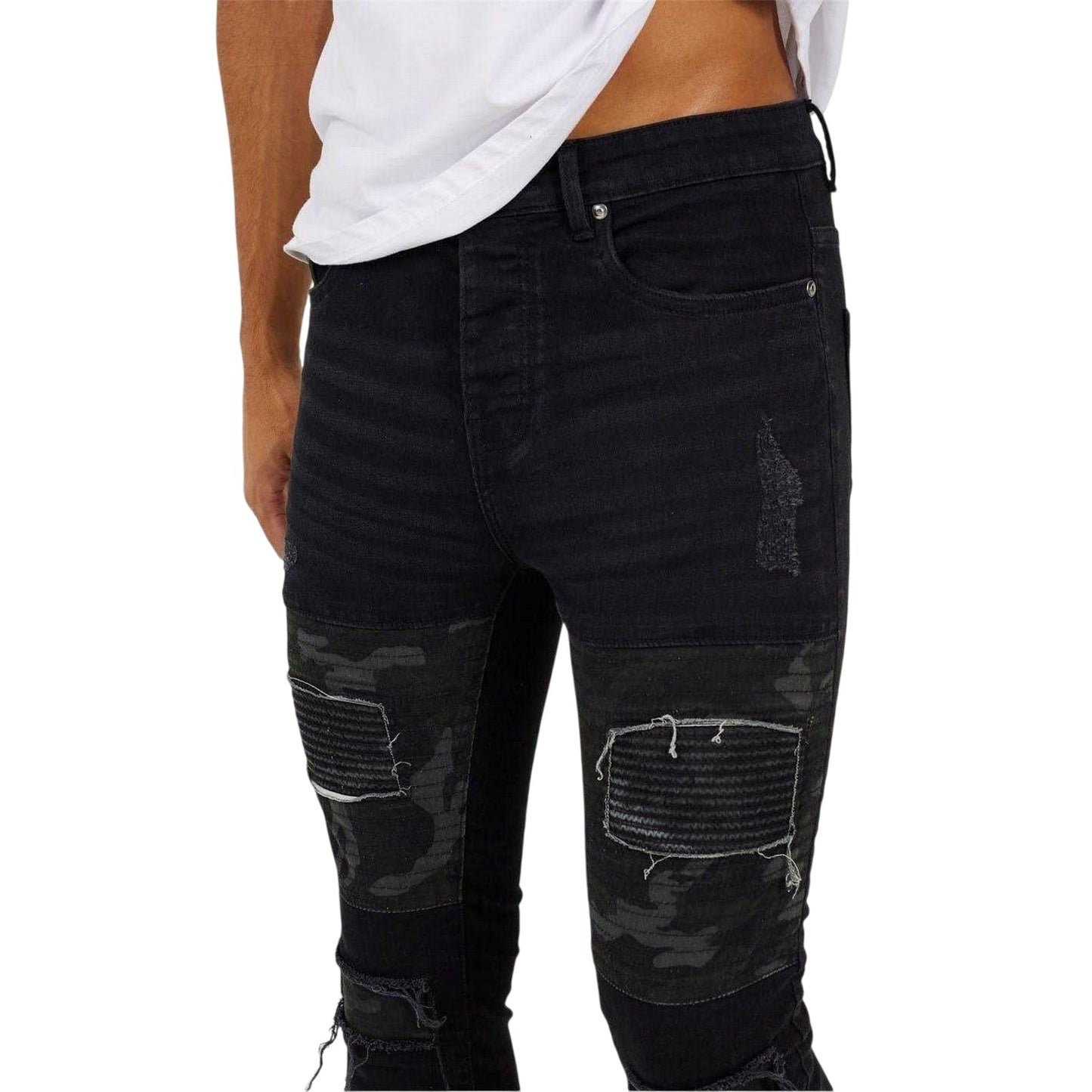 Charcoal Wash - Side - Brave Soul Mens Washed Biker Skinny Jeans