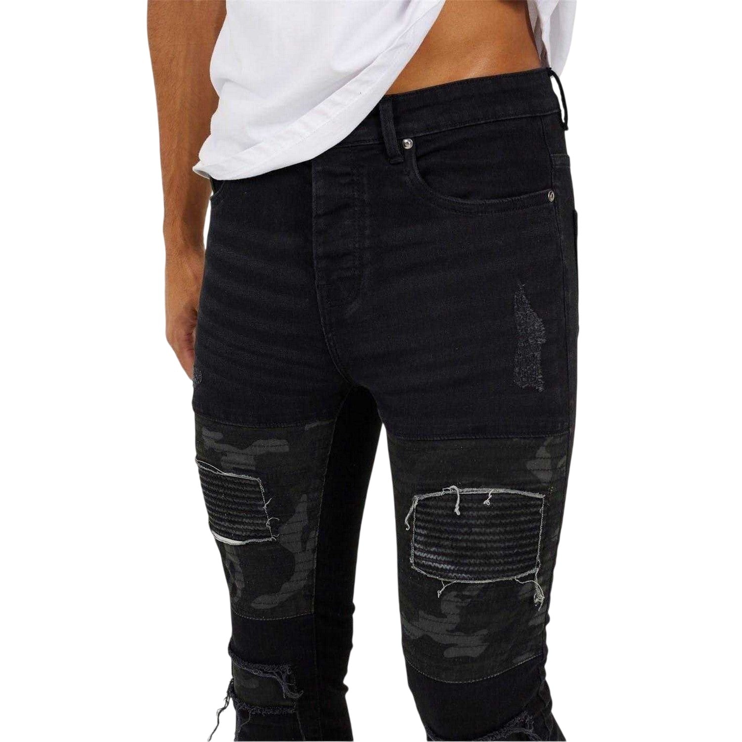 Charcoal Wash - Side - Brave Soul Mens Washed Biker Skinny Jeans