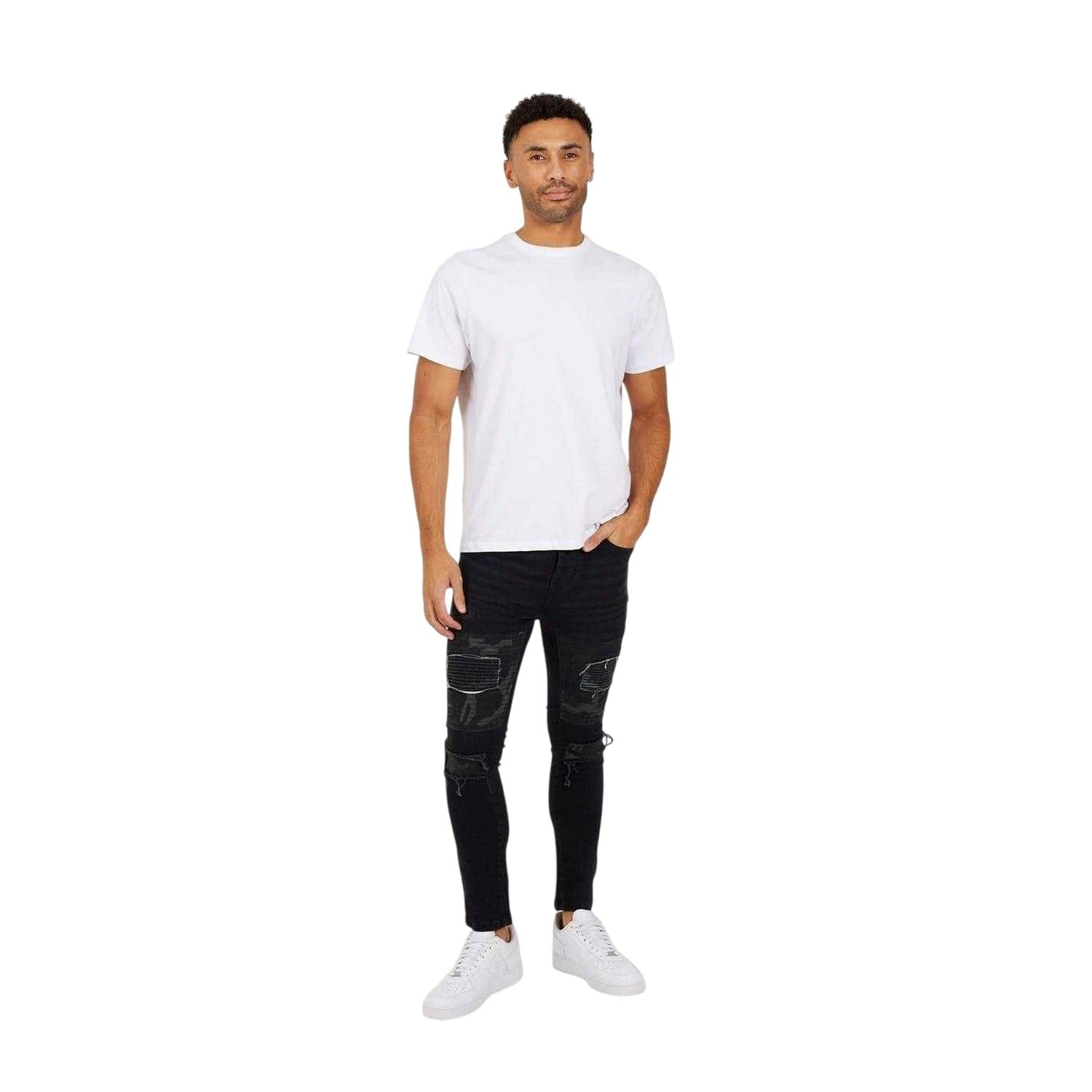 Charcoal Wash - Lifestyle - Brave Soul Mens Washed Biker Skinny Jeans