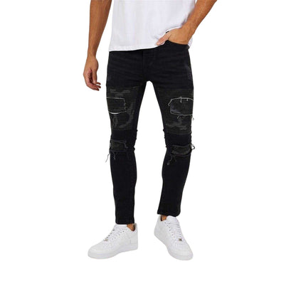 Charcoal Wash - Front - Brave Soul Mens Washed Biker Skinny Jeans