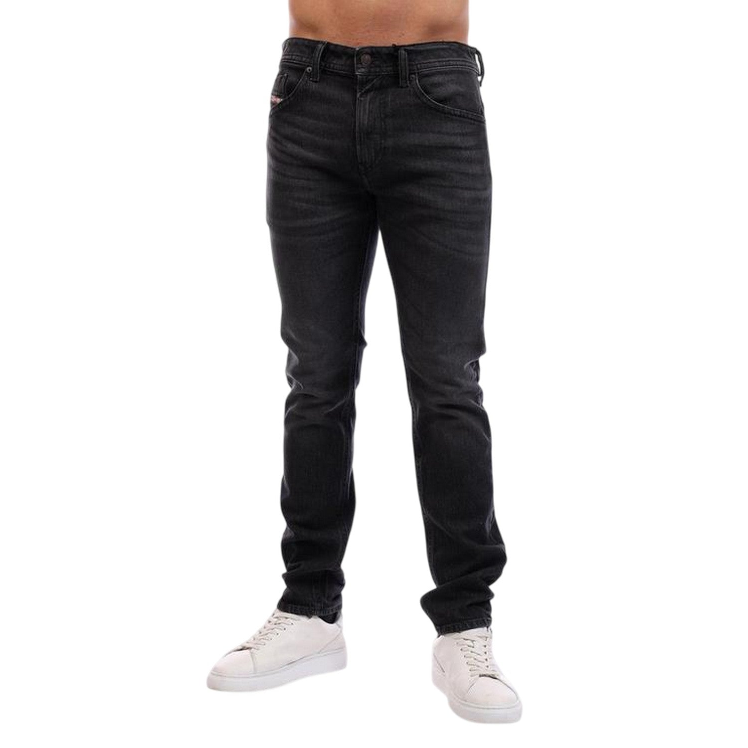 Black-Grey-Denim - Side - Diesel Mens Denim 5 Pockets Straight Jeans