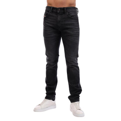 Black-Grey-Denim - Side - Diesel Mens Denim 5 Pockets Straight Jeans