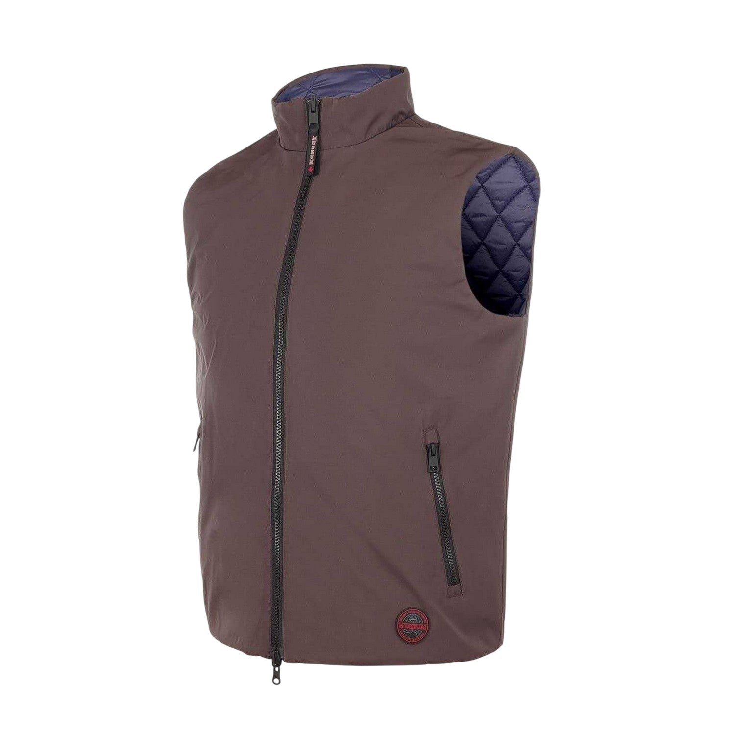 Brown-Navy - Side - Museum Mens Plain Reversible Sleeveless Gilet
