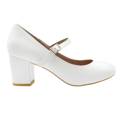 White - Front - Where´s That From Womens-Ladies Block Heel Mary Janes